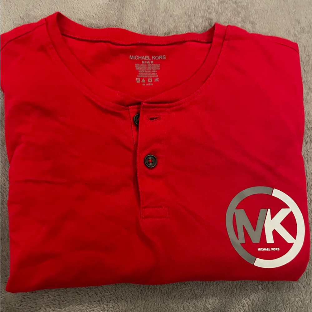 Michael Kors Red Long Sleeve Henley Shirt Men’s Medium